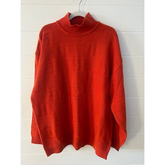 GORICH Orange Knit Sweater Size XXL Unique 5 0 Pattern Turtle Neck Oversized - Picture 1 of 9